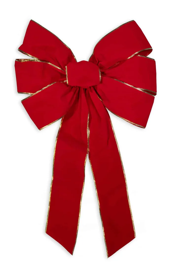 Red wired velvet Christmas bow with gold edge