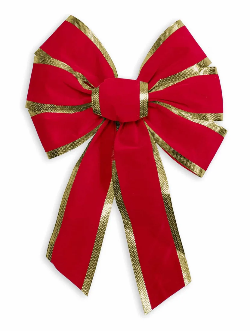 Red velvet wired Christmas bow with gold edge