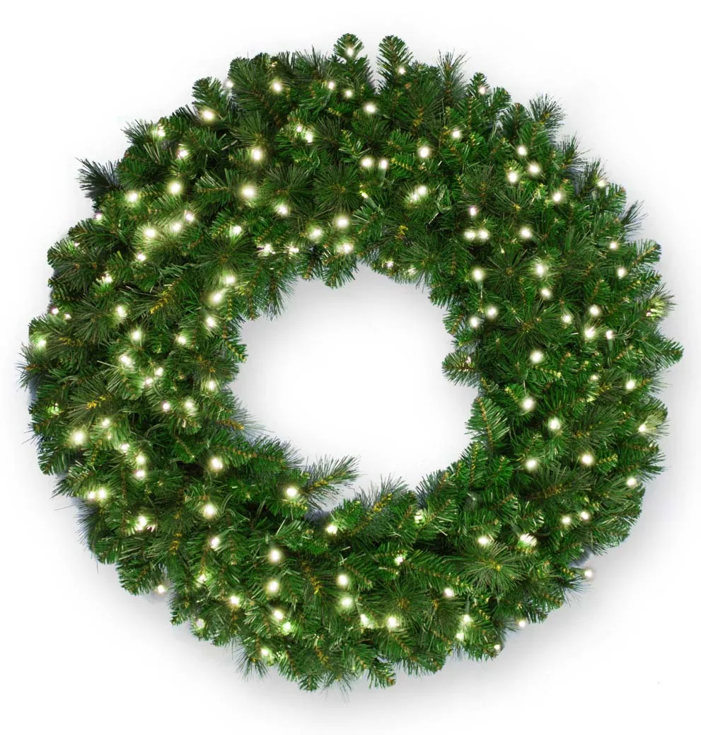 Commercial-grade mixed pine wreath with warm white LED lights